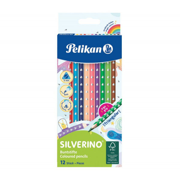 Pelikan SILVERINO háromszögletű színes ceruza, 12db, vékony